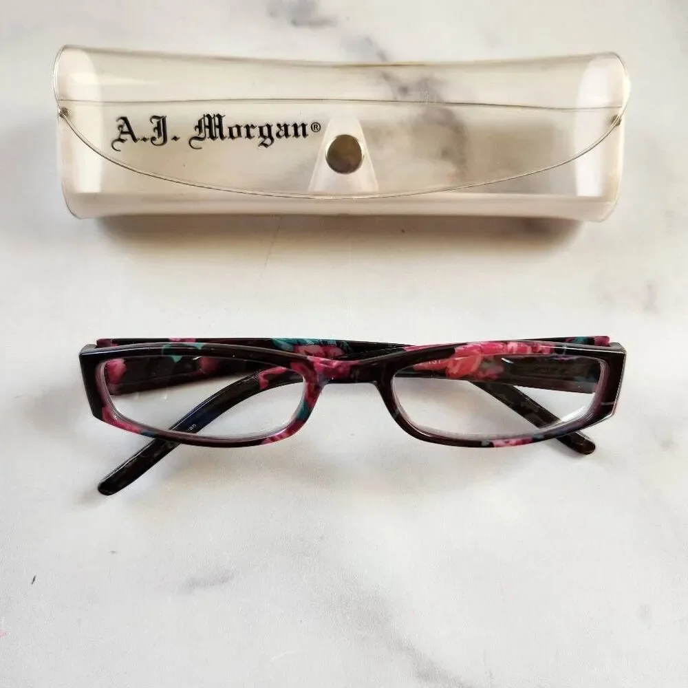 A.J. Morgan floral reading glasses readers eyeglasses black red